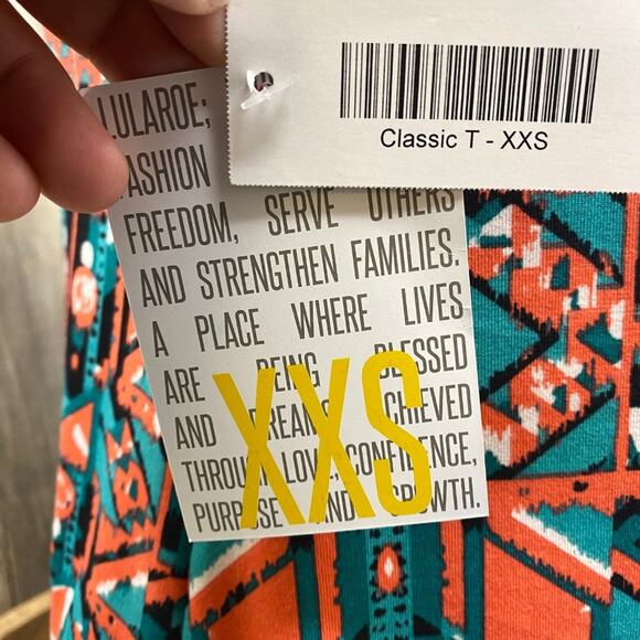 LuLaRoe Classic T Tee shirt T-Shirt XXS Scoop Neck NWT New Orange Turquoise - Picture 3 of 8